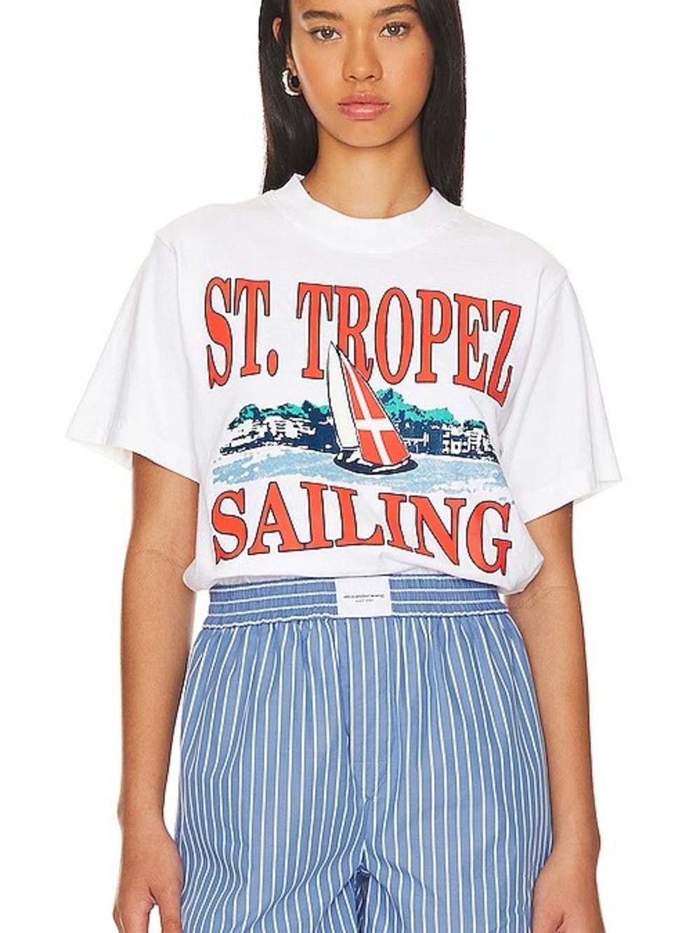 St. Tropez Sailing Graphic Tee - White with Red & Blue Print